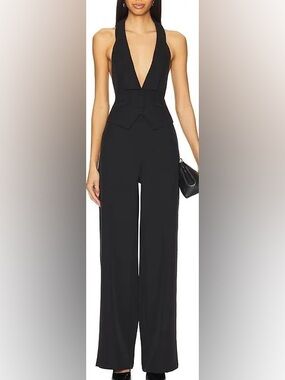 Black Wide-Leg Women's Pants Sleeveless Deep V Open Back Size 4 NWT By ASOS